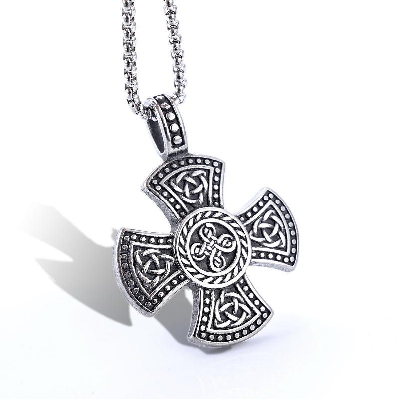 [X C Kalung] Baru Perak Hip Hop Punk Vintage Celtic Cross Memutar Liontin Kalung Untuk Pria Dan Wanita Festival Hadiah Perhiasan