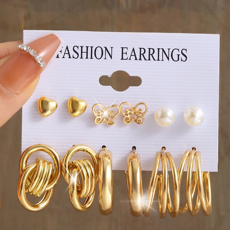 Vintage Emas Anting Set Untuk Wanita Mutiara Lingkaran Besar Hypoallergenic Hoop Earring Aksesoris Perhiasan