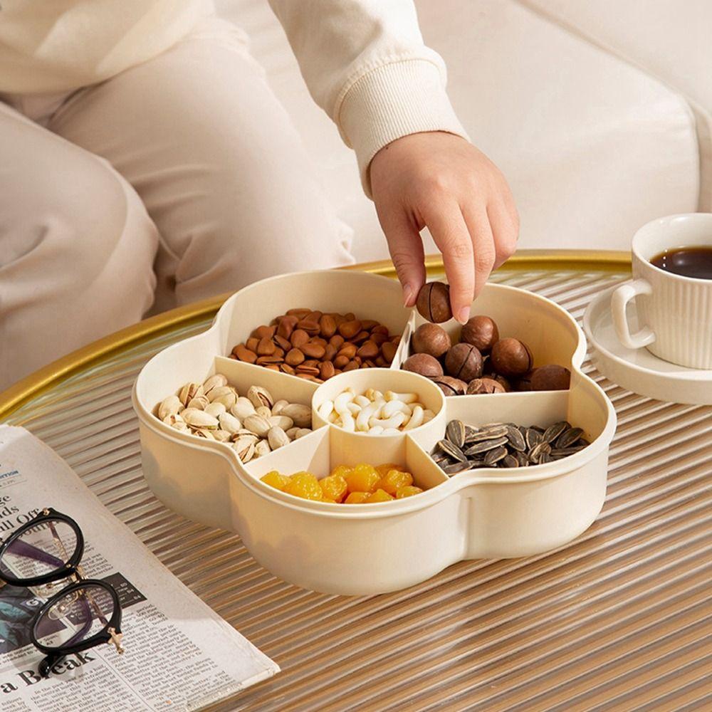 [Elegan] Candy Plate 6sekat Cahaya Mewah Tahan Lama Kapasitas Besar Bentuk Kacang Bunga Tray Penyimpanan Makanan