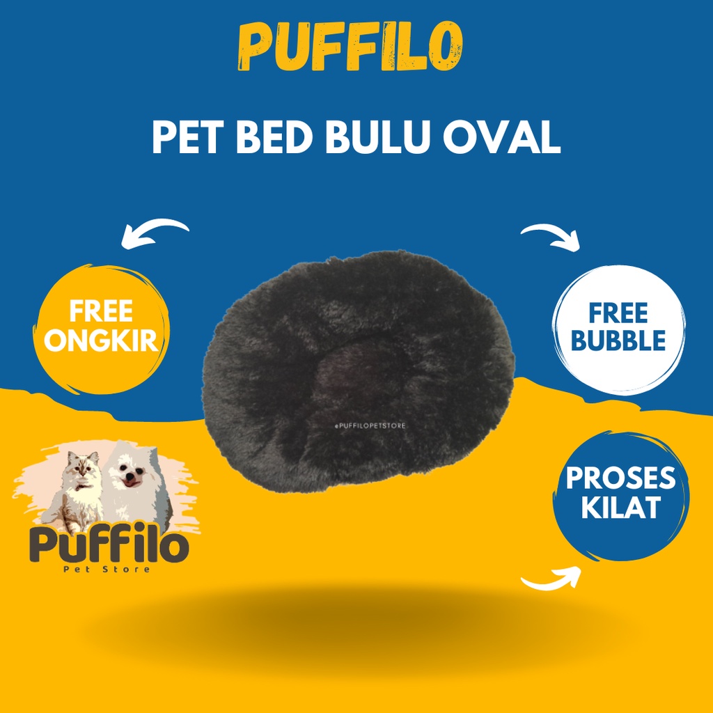 PET BED OVAL BULU / KASUR ANJING KUCING BULAT HANGAT LEMBUT