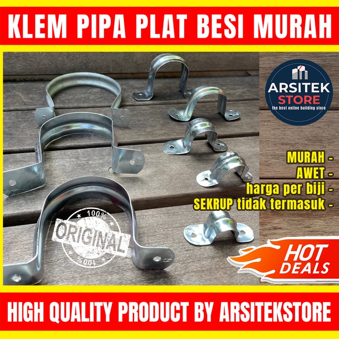 Klem Pipa Plat Besi 2 2 1/2 3 4 inch Klem Pipa Seng