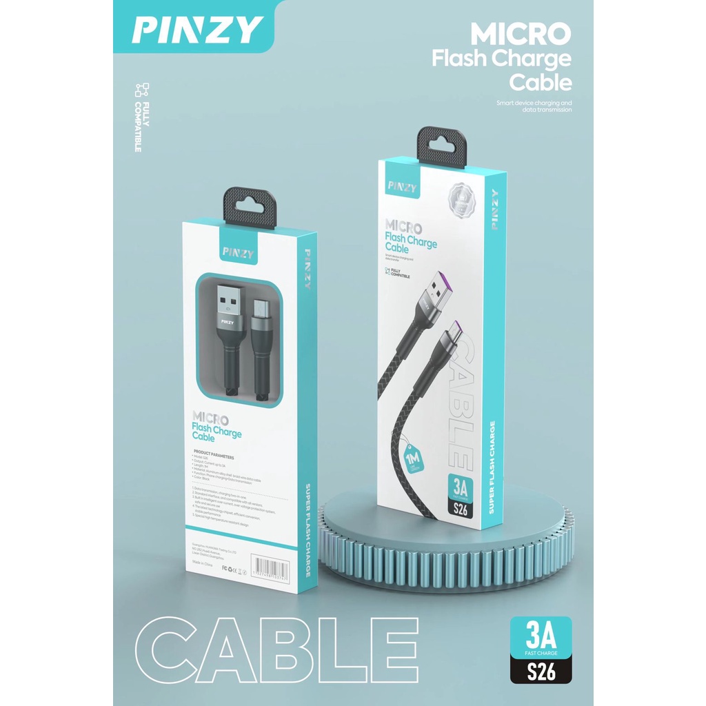 PINZY P-26 Kabel Data Fast Charging iphone Lightning android Type C Micro USB kabel cas charger HP original