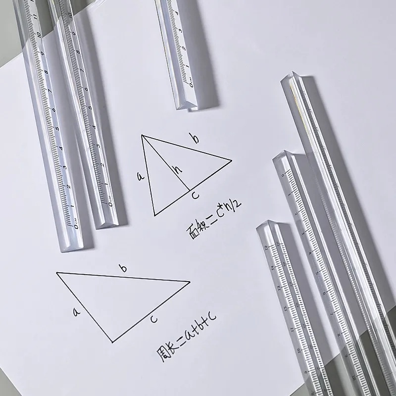 15cm/20cm Penggaris Lurus Segitiga Transparan Sederhana/Penggaris Pengukur Tabulasi Matematika/Perlengkapan Alat Tulis Belajar Kantor