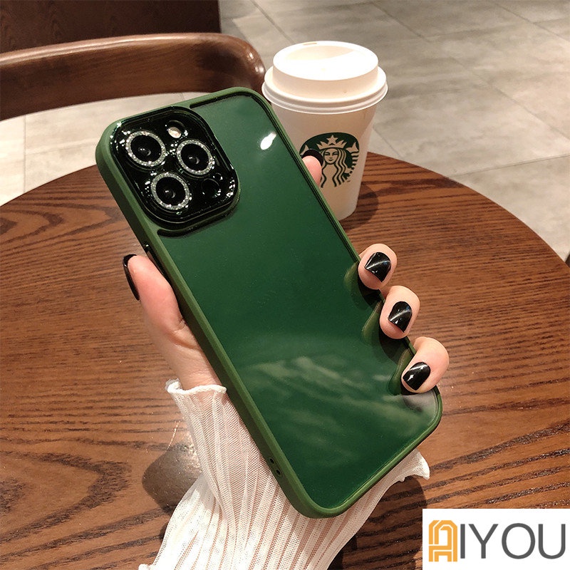 IPHONE Armor Hard case Akrilik Transparan Tahan Guncangan Untuk Iphone13 12 Pro Max11 Glitter Plating Pelindung Kamera Bening Soft Cover