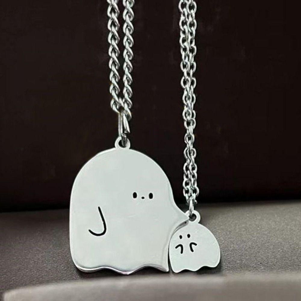 Mxbeauty Kalung Hantu Lucu Unik Sederhana Perhiasan Aksesoris Anak Hadiah Halloween Kalung Kartun Baja Titanium