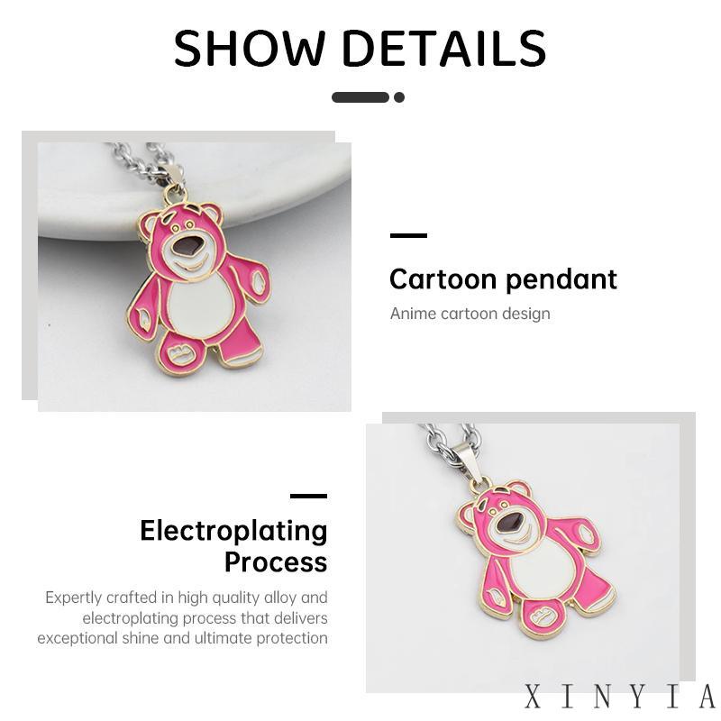 【Bayar di tempat】Cute Pink Strawberry Bear Necklace Kalung Perhiasan Wanita Liontin Pakaian Gadis Fashion Liontin