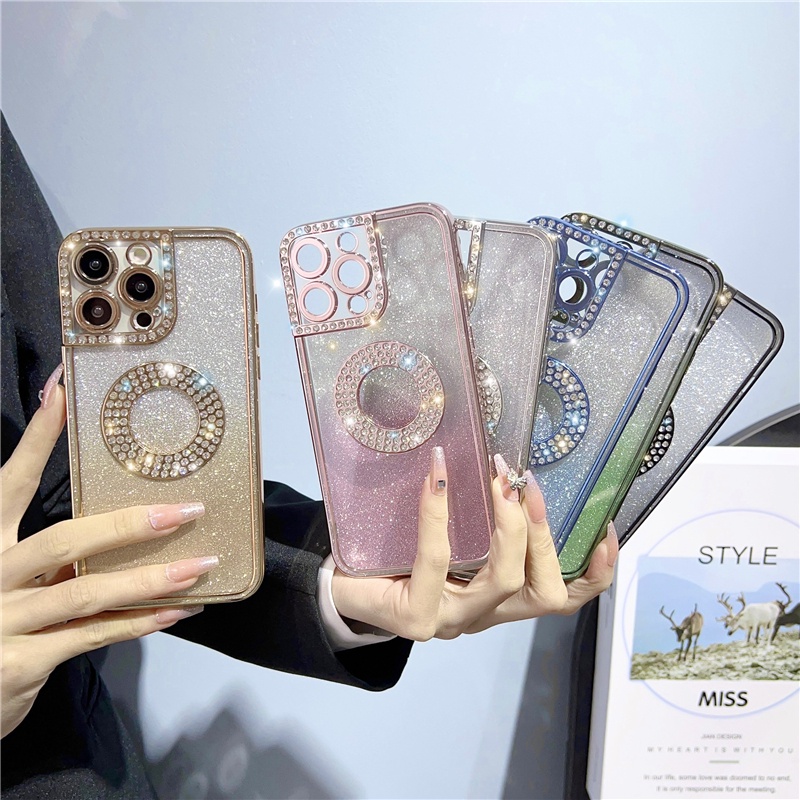 IPHONE Soft Case Pelapisan Berlian Mewah Bahan Kertas Gradasi Glitter Untuk Iphone14 13 12 11 Pro Max