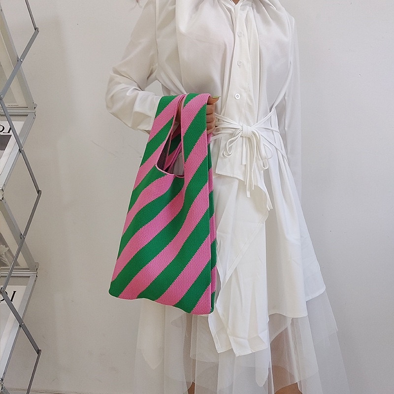 TAS WANITA 3140 - BUFFOLLOW Vacay Tote Bag Motif Garis Miring - Tas Bangkok Thailand Bufollow Bag - E1