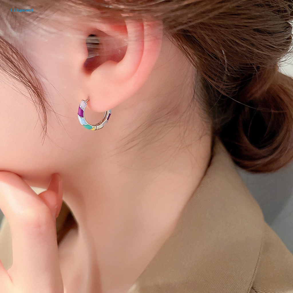 Lilyscent 1pasang Anting Lingkaran Indah Aksesori Perhiasan Lingkaran Pelangi Hypoallergenic Earrings Tahan Luntur