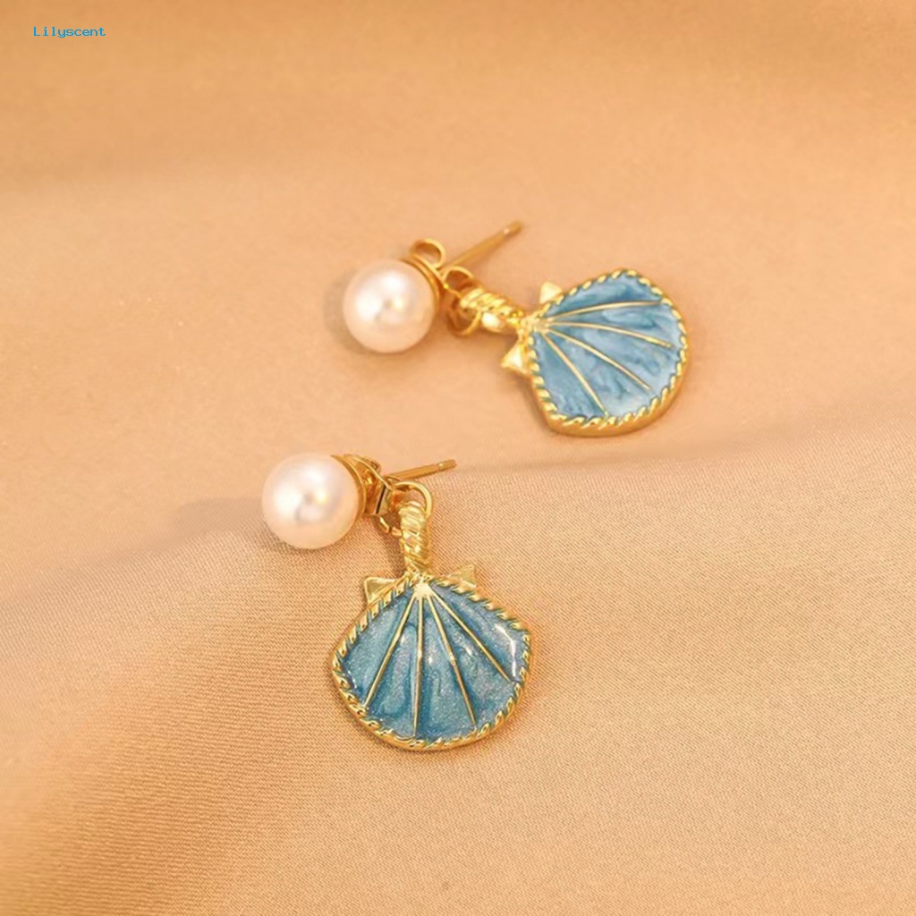 Lilyscent 1pasang Eye-catching Ladies Earrings Prom Supplies Mutiara Imitasi Kerang Anting Wanita Temperamen