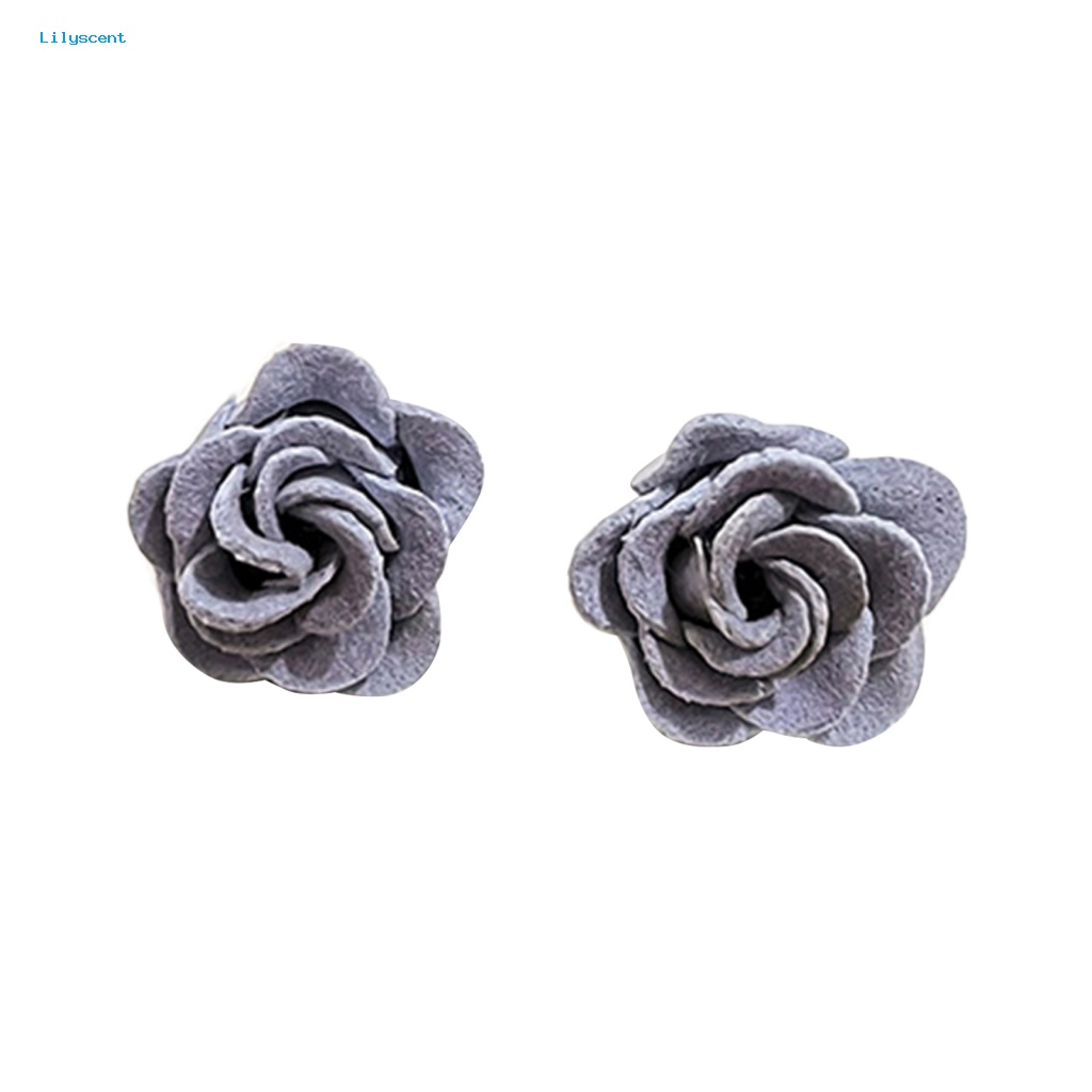 Lilyscent 1pasang Anting Wanita Ringan Untuk Pakaian Sehari-Hari Retro Simulasi Blue Rose Ear Studs Penampilan Hidup