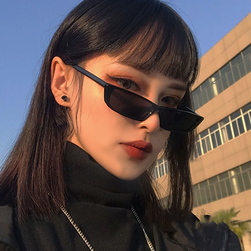 Papaozhu Cool Retro Black Cat Eye Narrow Frame Sunglasses Untuk Wanita Pria Keren Pesta Club Shades Gaya Mengemudi Kacamata Luar Ruangan