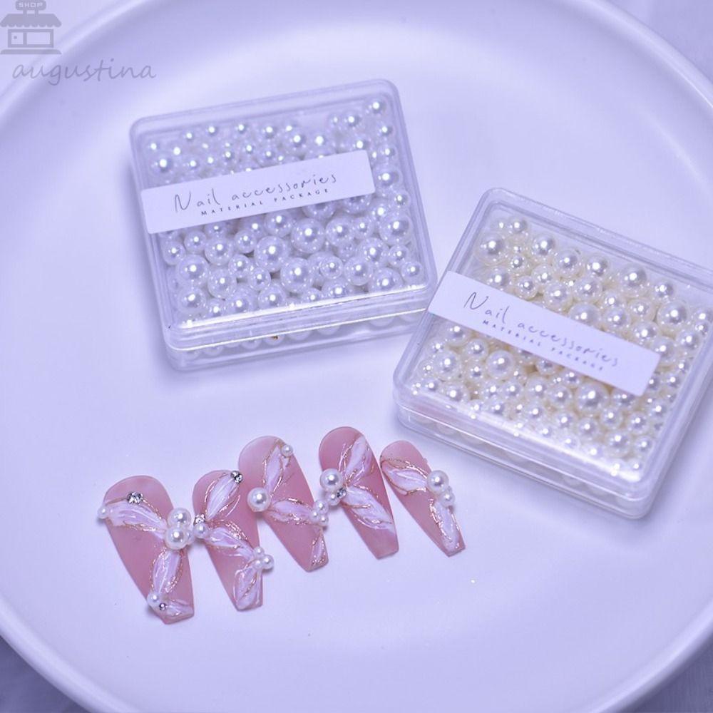 Agustina Mutiara Aksesoris Kuku 3D Perhiasan Gaya Jepang Resin Putih Murni Creamy white Nail Art Ornamen