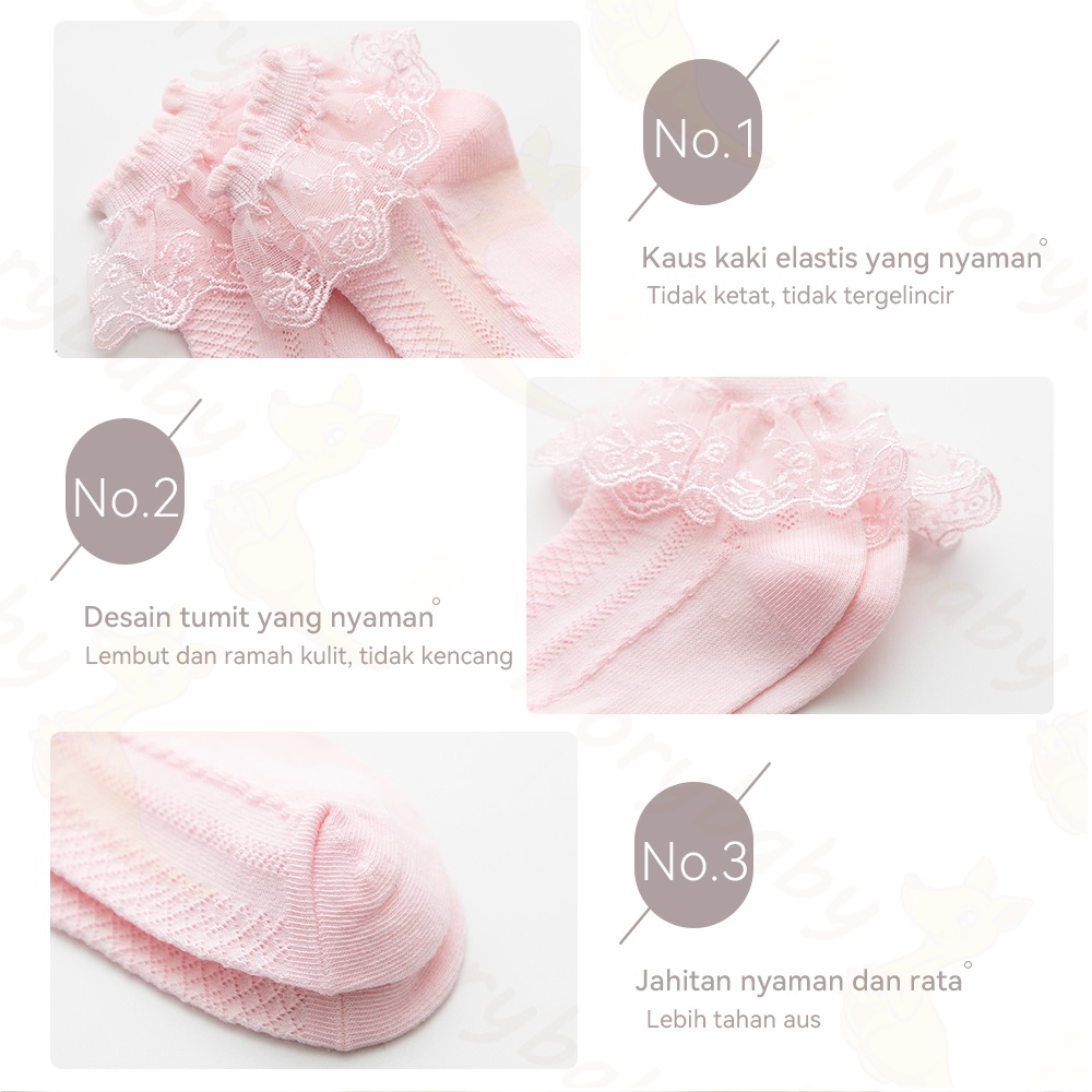 Ivorybaby Kaos kaki renda anak perempuan premium Kaus kaki anak cewek model ruffle