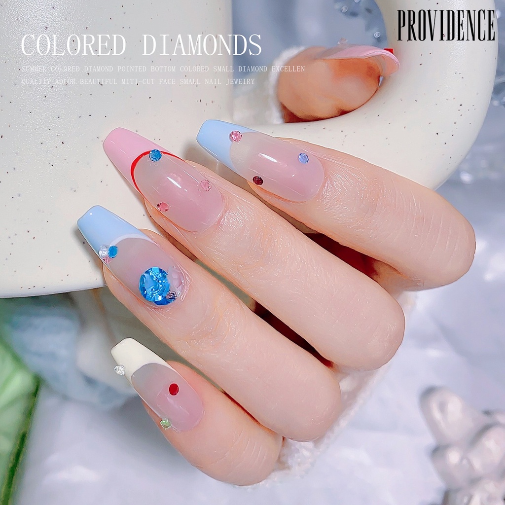Providence 1tas Nail Art Berlian Imitasi Bersinar Glitter Berkilau DIY Mempesona Efek Visual Warna-Warni Dasar Runcing Pesona Kuku Dekorasi Salon Pasokan