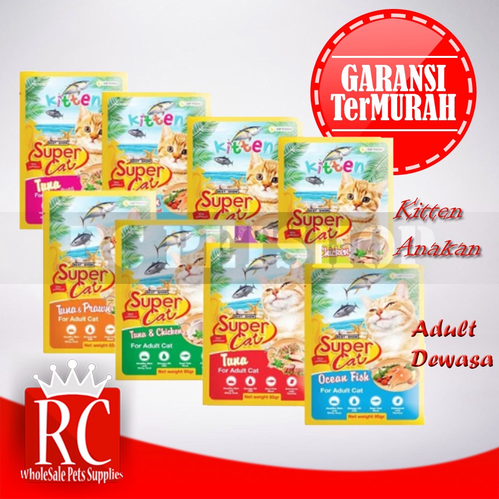 SUPERCAT SUPER CAT KITTEN ADULT POUCH SASET 85 GR MAKANAN KUCING BASAH