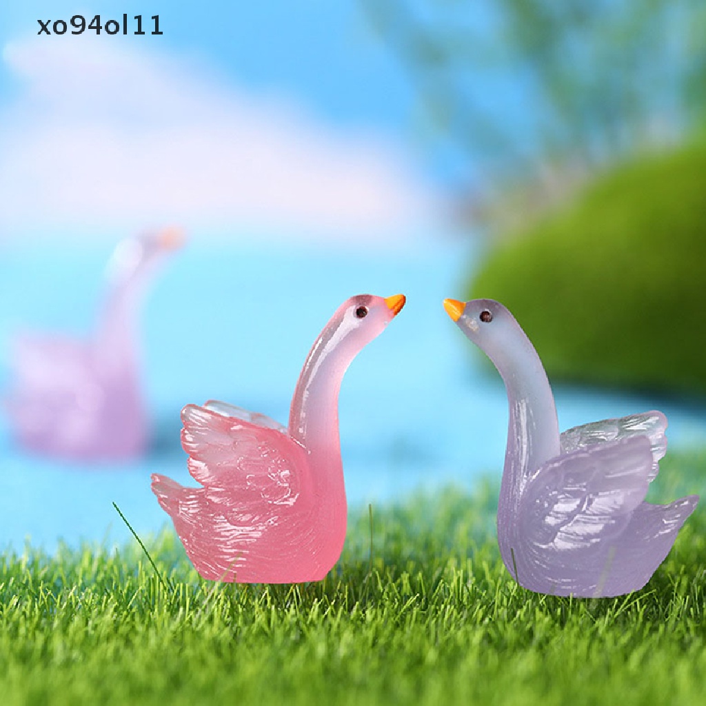 Xo 5pcs Ornamen Boneka Swan Luminous Resin Mini Menyala Dalam Gelap Dekorasi Rumah Mobil DIY OL