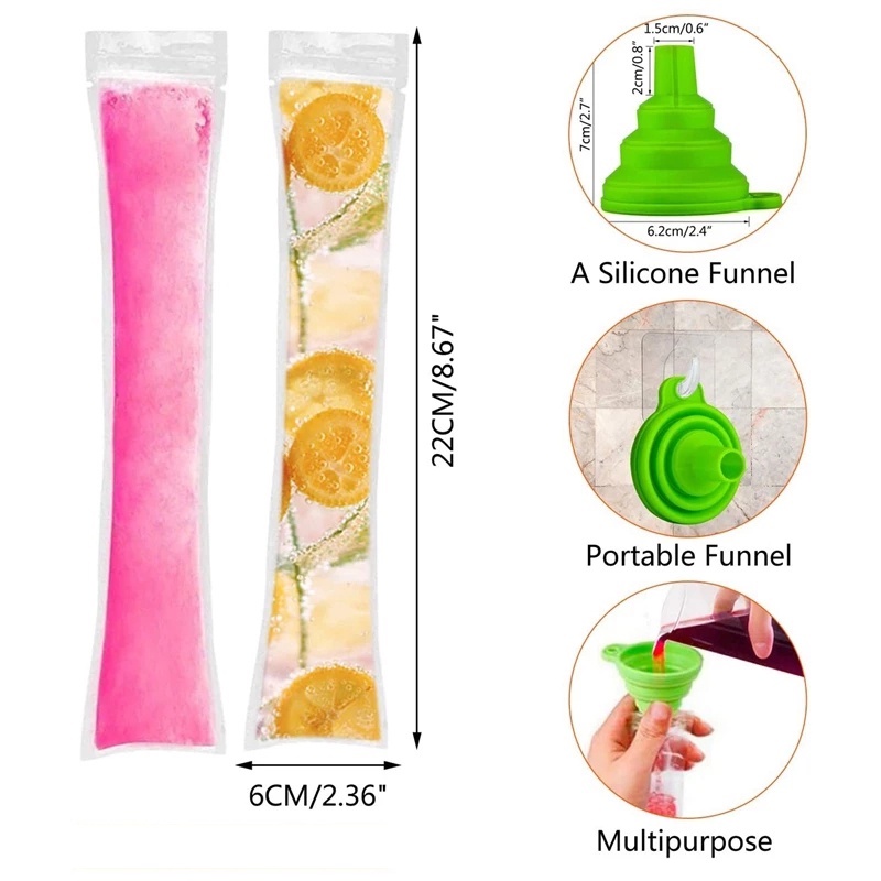 20pcs/set Kantong Freezer Ice Pop Sekali Pakai Dengan Corong/Kantong Zip-Lock Pembuat Yogurt Buah Homemade DIY