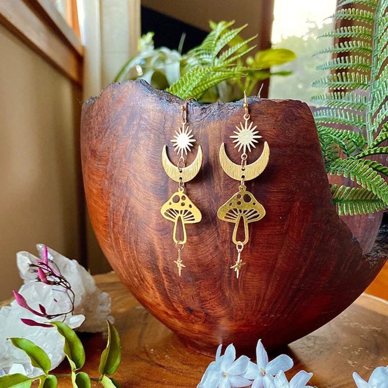 Bohemian Fashion Ear Hook Anting Bintang Bulan Kombinasi Berongga Motif Jamur Pernikahan Liburan Natal Paduan Netral Ornamen