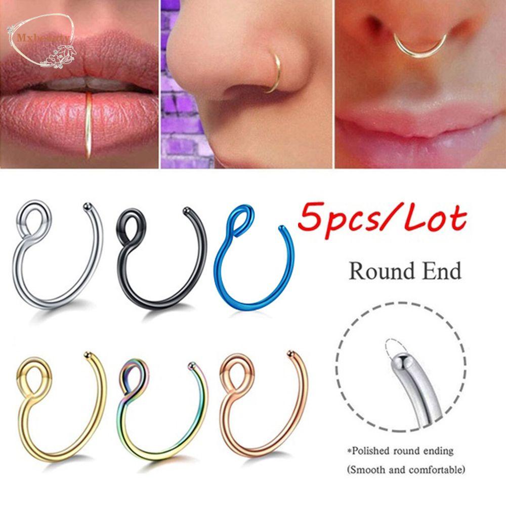 MXBEAUTY 6colors Faux Nose Ring Gift Tragus Earrings Nose Ring Women Jewelry Clip On Ear Jewlery 5pcs/Lot Simple Fake Piercings/Multicolor