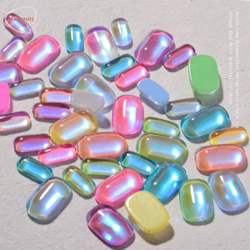 Mxbeauty Clear Aurora Nail Charms Mocha Square Cellophane Hiasan Paku Strip Blok Es Tebal