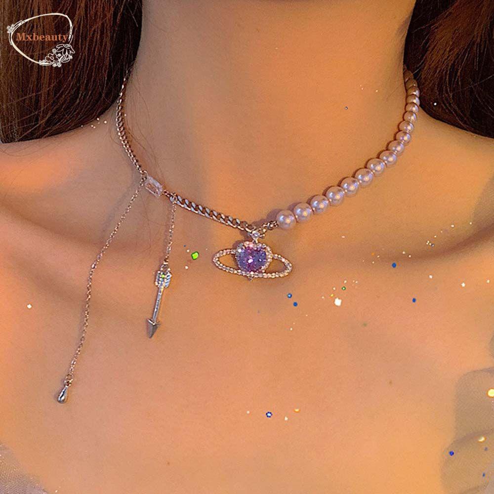 Mxbeauty Planet Kalung Elegan Hip Hop Hadiah Perempuan Berlian Imitasi Choker Wanita Rantai Klavikula