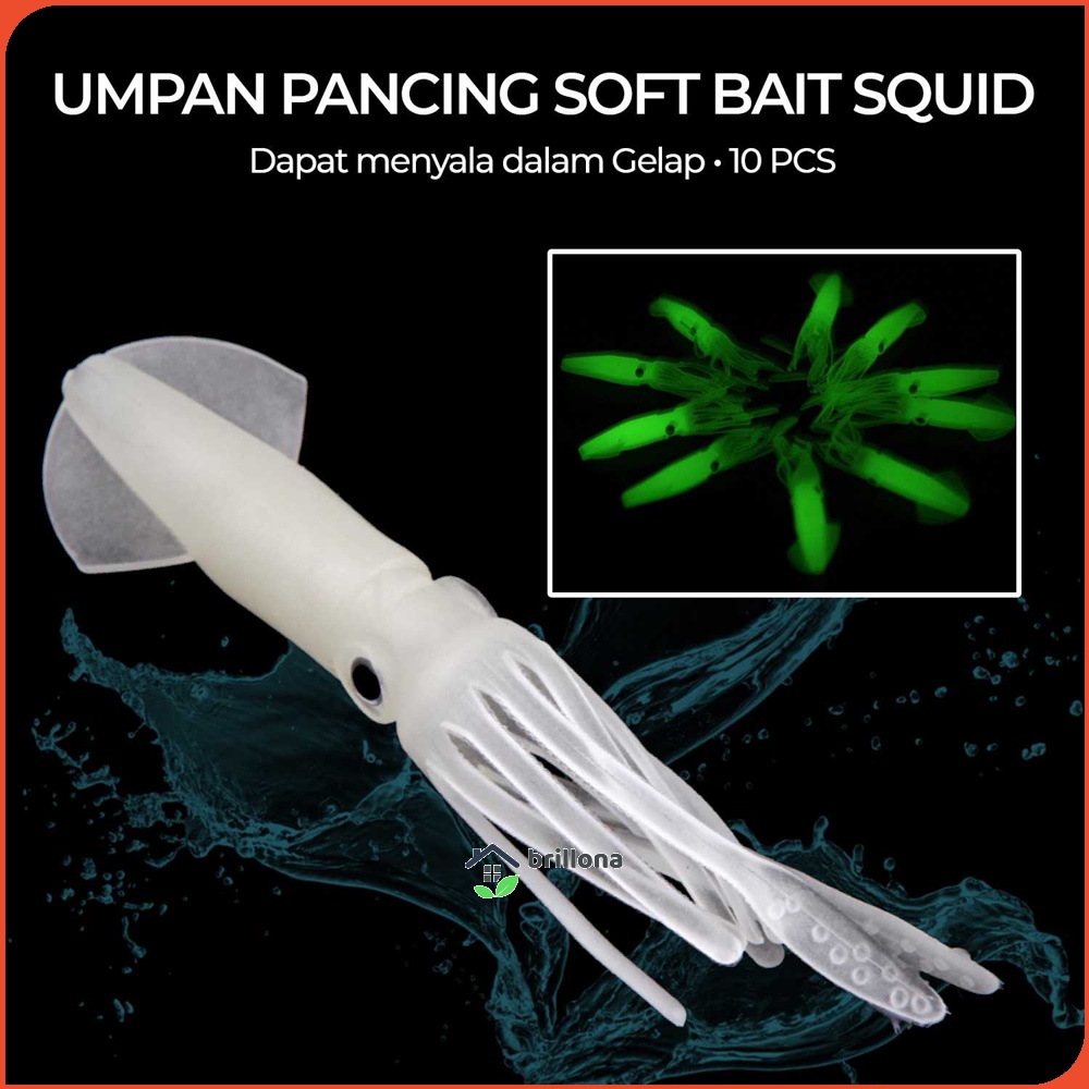 LIE GAO Umpan Pancing Luminous Squid Soft Bait Lure 10 PCS