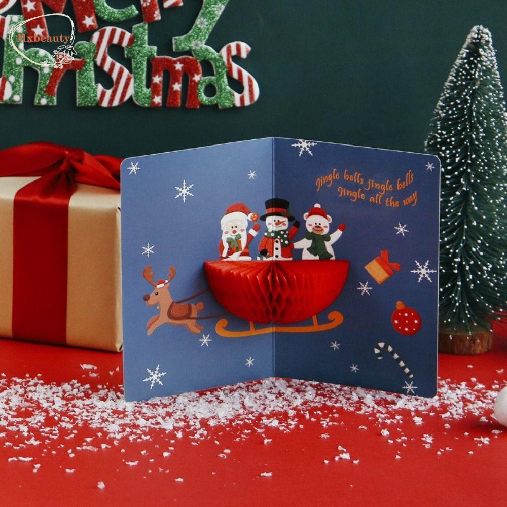 Mxbeauty Kartu Ucapan Dengan Amplop Keluarga Kartun Marry Hadiah Natal Tahun Baru 3D Pop Up Santa Claus Thank You Card