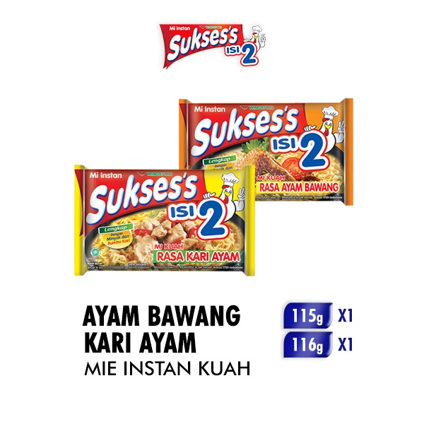 

[Paket Mie Suksess Mi Kuah Instan] Ayam Bawang 115 gr dan Kari Ayam 116 gr