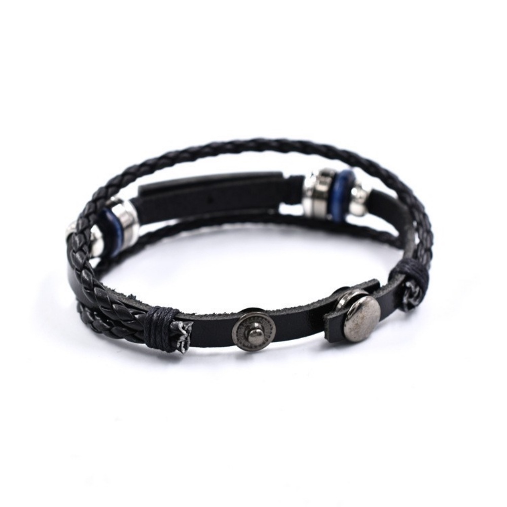 [XC Gelang] Fashionable Pria Empat Tombol Gelang Kulit Hip-hop Punk Gothic Retro Multi-layer Kulit Anyaman Gelang Perhiasan Aksesoris