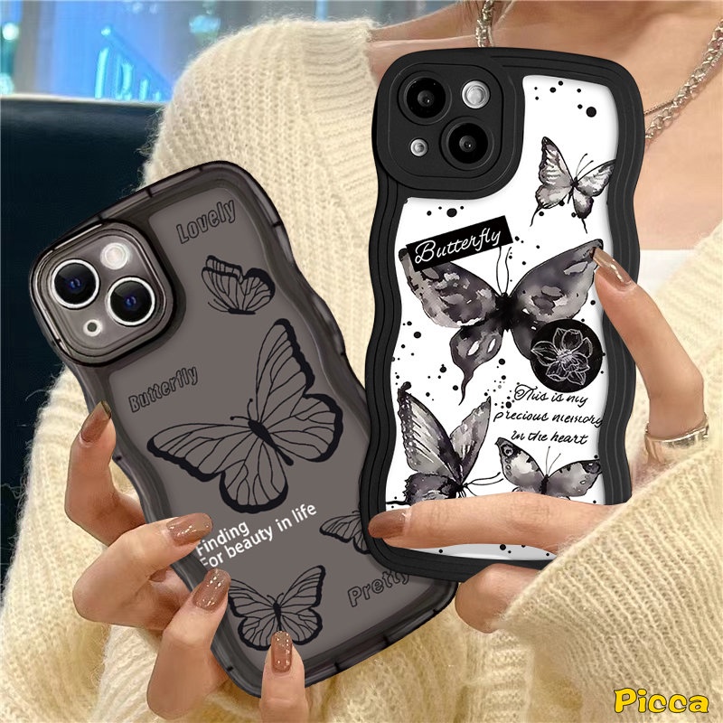 Retro Butterfly Case Untuk Samsung A14 A50 A13 A23 A12 A32 A03s A30s A21s A31 A04 A04s A20 A04E A22 A02s A50s A52 A53 A11 A52s A51 A33 Romantic Butterfly Wavy Edge Soft Tpu Case