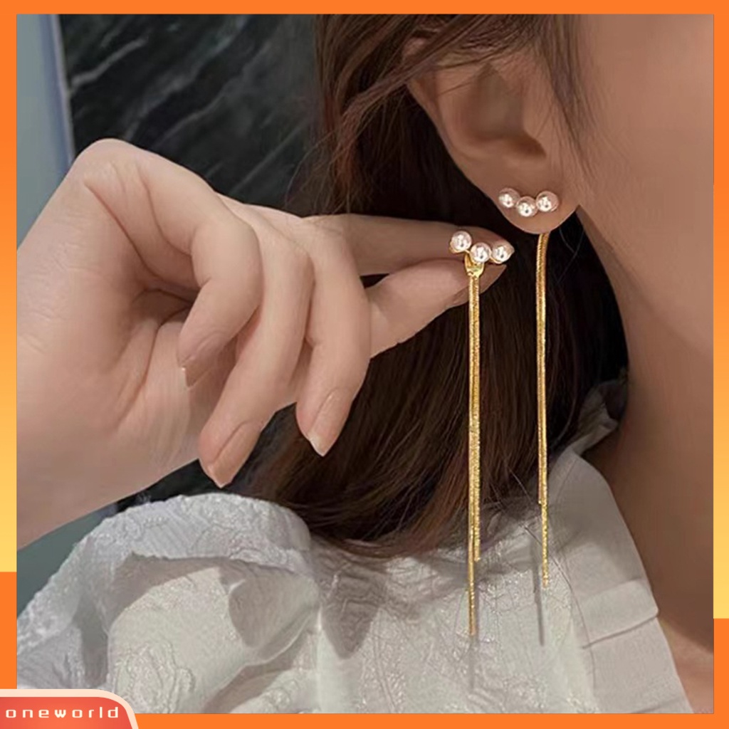 [ONE] 1pasang Anting Lady Pengerjaan Halus Mutiara Imitasi Rumbai Temperamen Hias Berdandan Berkilau Tinggi Mewah Bersinar Rumbai Anting Perhiasan Fashion