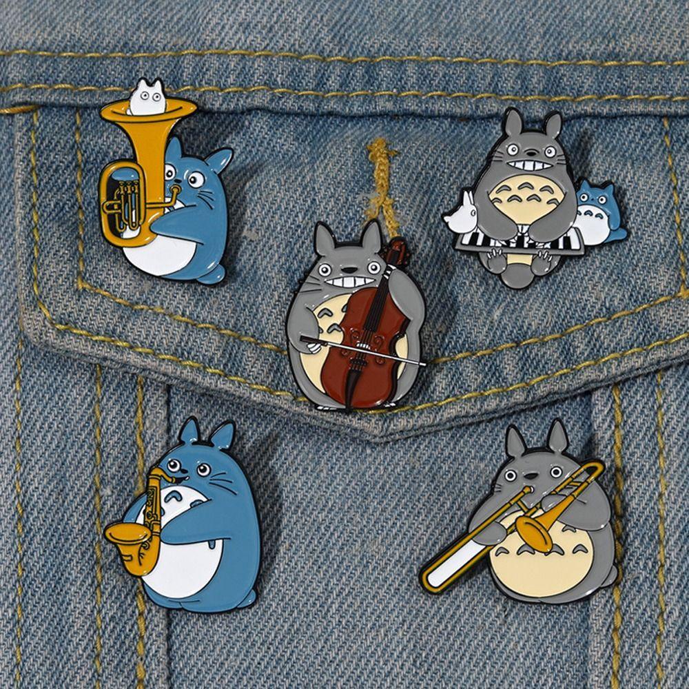 Agustina Totoro Orchestra Bros Sweater Aksesoris Lucu Halus Cello Gadis Hadiah Saxophone Alloy Terompet Kerah Pin Aksesori Pakaian