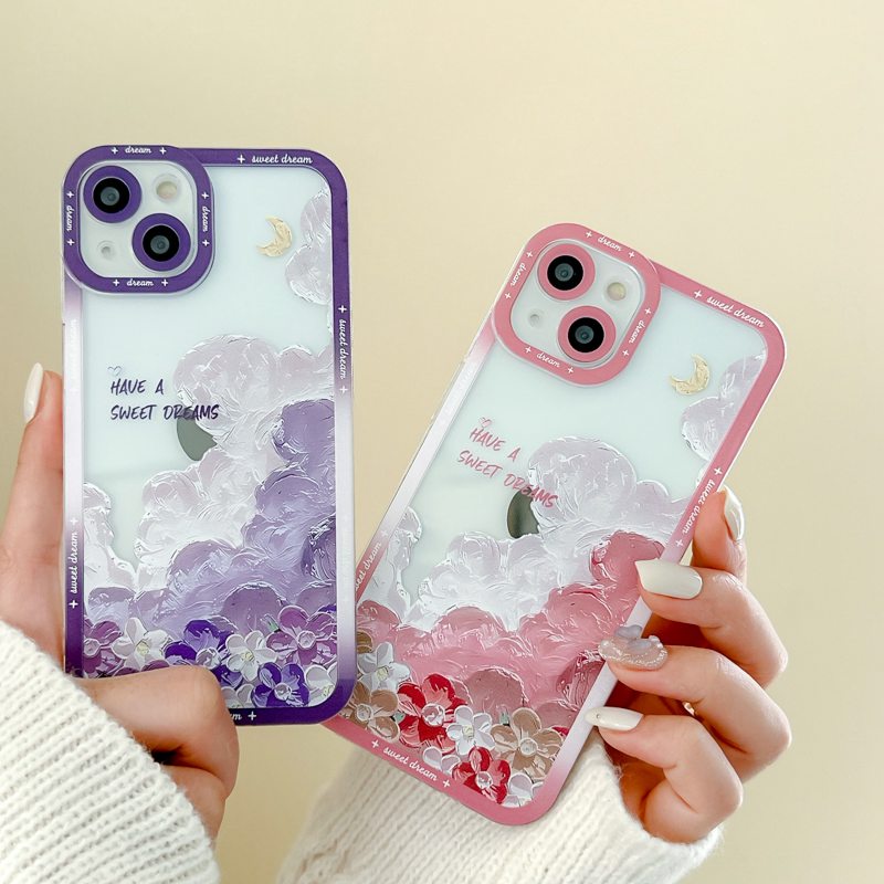 【 Angel Eye】Nice Pink Purple Sakura Soft TPU Case HP iP iPhone 7 8 14 + Plus SE 2020 X XS XR Max 11 12 13 Pro Max FTD Girl Woman Casing Apple