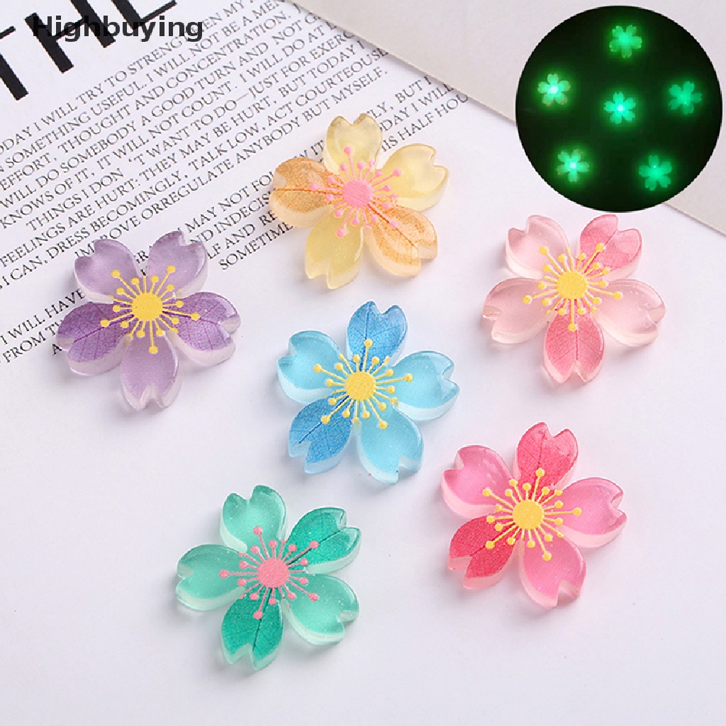 Hbid 10pcs Sweet Cherry Blossom Resin Cabochon 27MM Bunga Datar Kembali Pesona DIY Anak Resin Kerajinan Hiasan Dekorasi Ponsel Glory