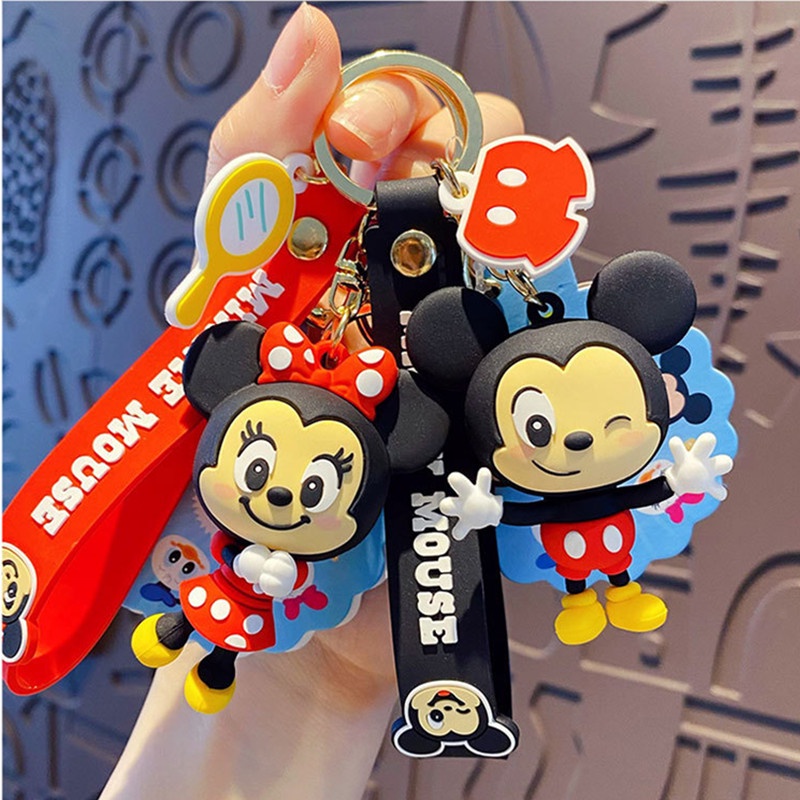 Asli Kartun Disney Minnie Boneka Gantungan Kunci PVC Manyo Goofy Daisy Bear Anime Figurine Key Ring Fashion Liontin