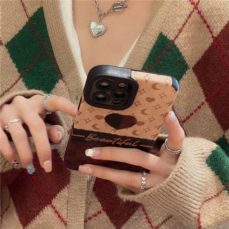 Lamb Skin Pretty Leopard print love Soft Case IPhone 6S 7 Plus 8 Plus X XS XR XS Max 11 13 12 14 PRO Max 14 Plus 12 13 mINI SE Phone Case Black for Women Girl Brown