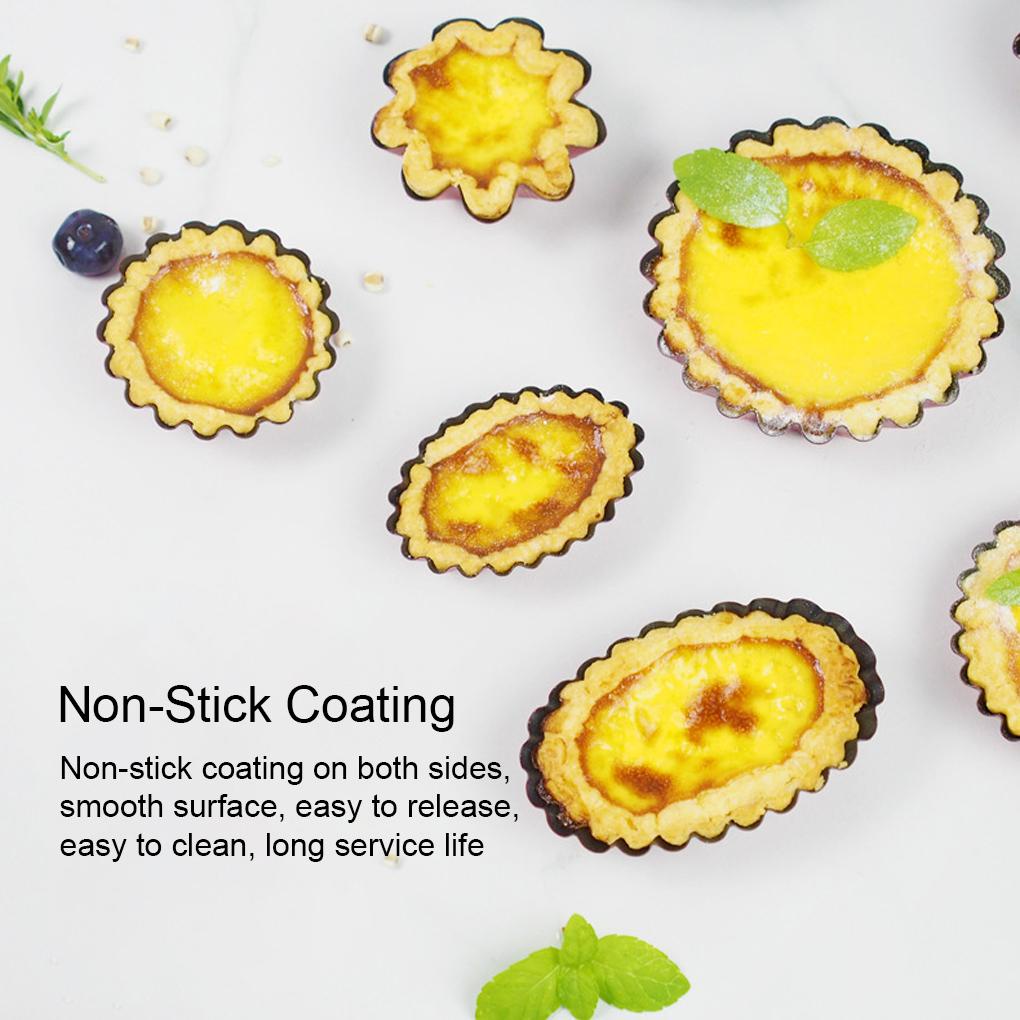 10buah Baja Karbon Egg Tart Cetakan Non-stick Tepi Bunga Tahan Panas Dapur Pie Pastry Cetakan Aksesoris