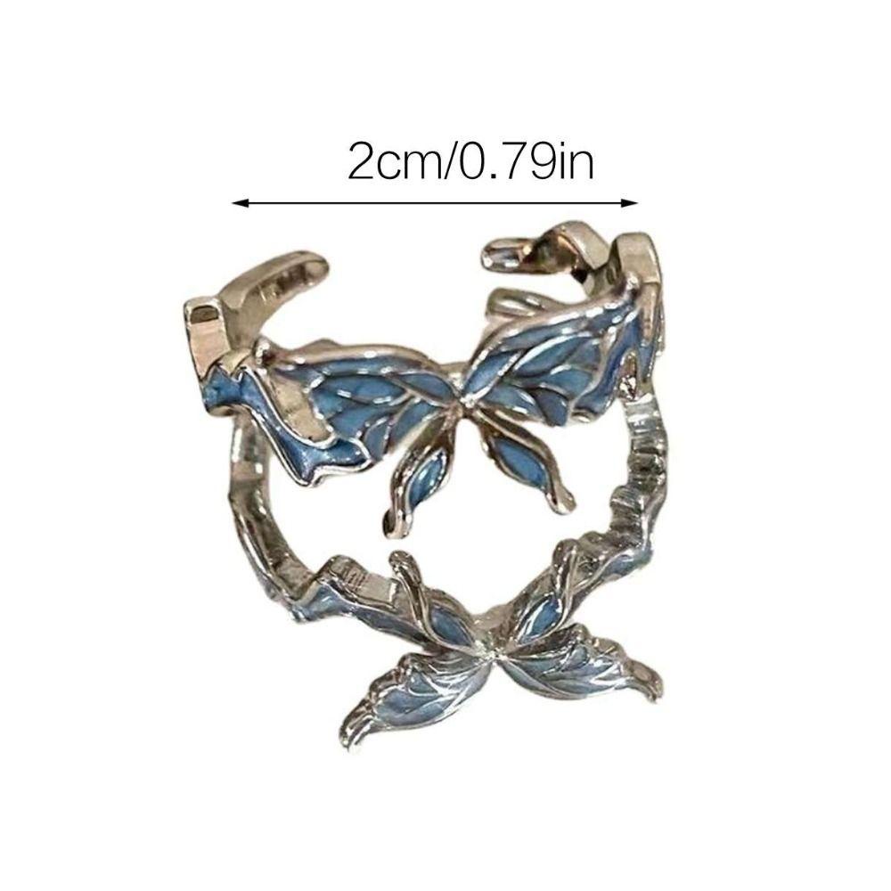 Mxbeauty Wanita Y2K Kalung Pesona Indah Romantis Niche Desain Fashion Perhiasan Biru Kupu-Kupu Geometris Alloy Gadis Pembukaan Cincin