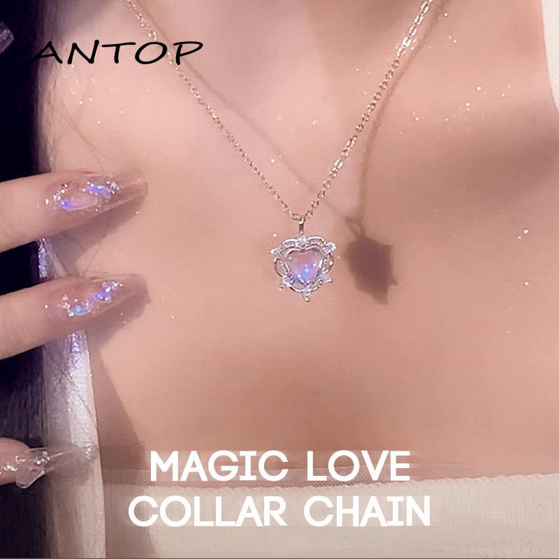 [antop] Wanita Musim Panas Cahaya Mewah Desain Canggih Rasa Cinta Ajaib Kalung Tulang Selangka Rantai Kalung