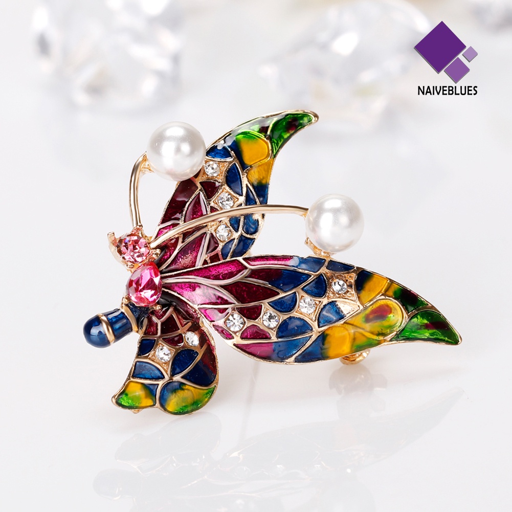 &lt; Naiveblues &gt; Wanita Retro Multicolor Enamel Mutiara Imitasi Antennae Bros Pin Perhiasan