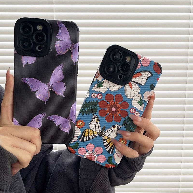 So Pretty Purple Colorful Butterfly Leather Soft Case IP IPhone 7 8 Plus SE 2020 X XR XS Max 11 12 13 14 Pro Max 14 Plus Camera Protect for Women Girls Fashion