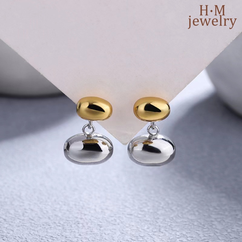 S925 Perak2023Warna Kontras Sederhana Baru Little Golden Beans Ear Studs High Sense Frosty Style Earrings