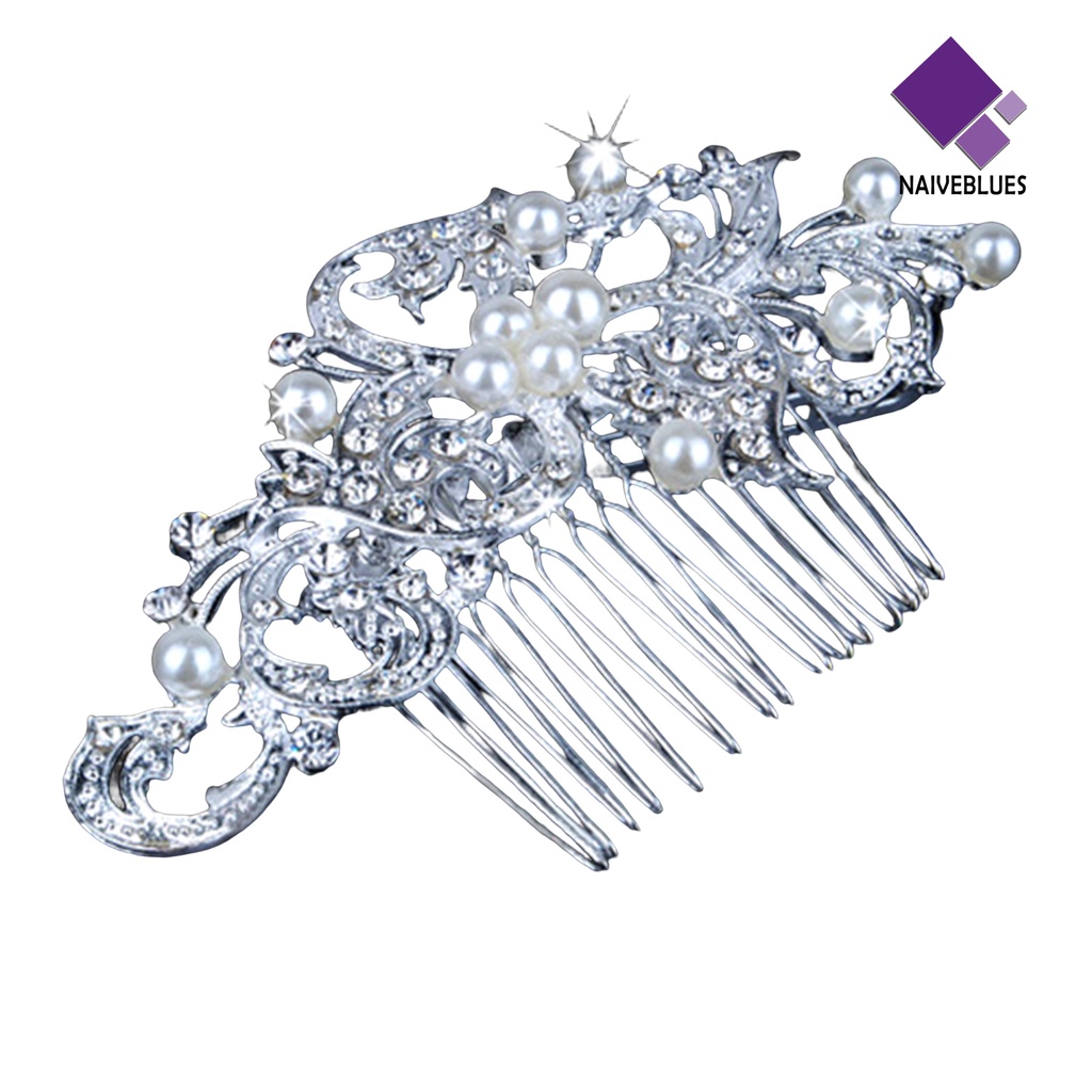 &lt; Naiveblues &gt; Wanita Pernikahan Bunga Berlian Imitasi Mutiara Imitasi Rambut Bridal Rambut Sisir