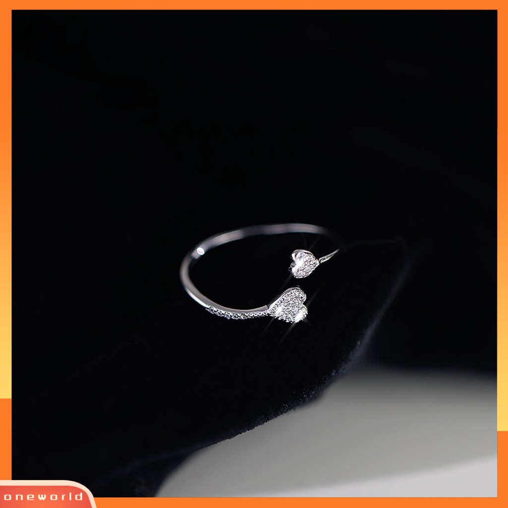 [EONE] Cincin Jari Hati Cubic Zirconia Perhiasan Pembukaan Adjustable Finger Ring Hadiah Hari Kasih Sayang