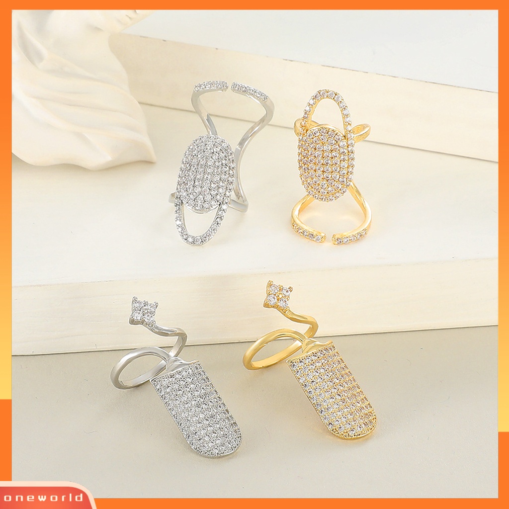[EONE] Cincin Kuku Berongga Berlian Imitasi Mengkilap Hias Berkilau Pembukaan Yang Dapat Disesuaikan Geometris Manicure Joint Ring Wanita Pesta Perhiasan Hadiah Untuk Pacar