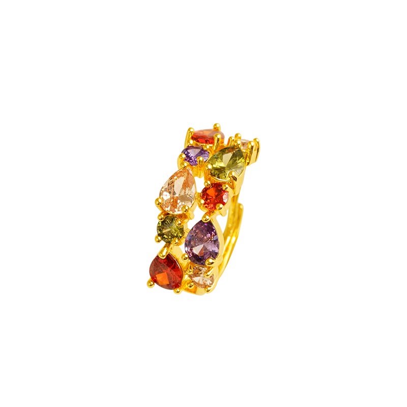 Goldkingdom Fashion Perhiasan 24 K Bangkok Aksesoris Ready Stock ins Baru Populer Wanita Zirkon Cincin Warna-Warni Perhiasan Mahkota Bunga Indah