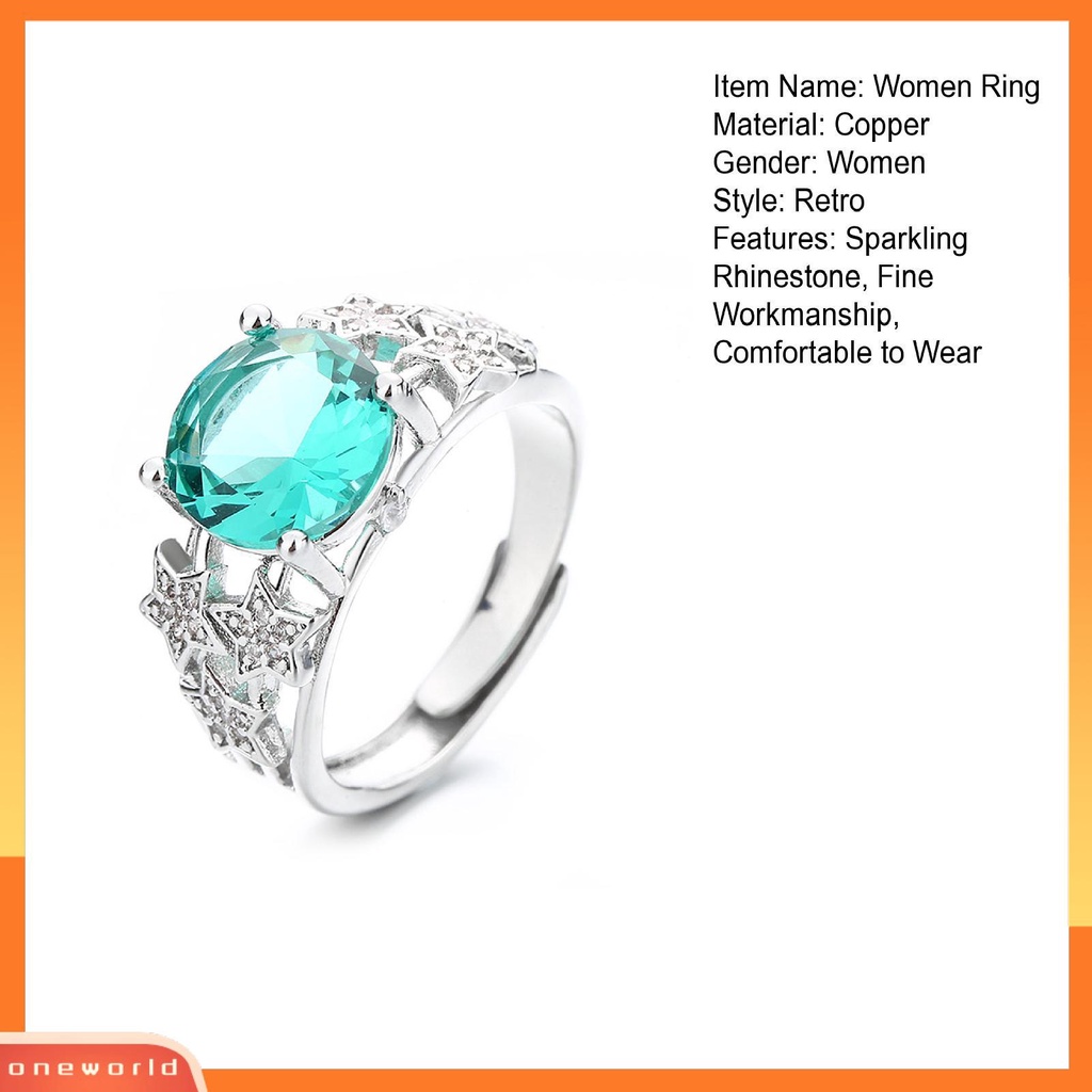 [EONE] Wanita Cincin Pembukaan Dapat Disesuaikan Berongga Lima Titik Bintang Retro Hadiah Berlian Imitasi Tertanam Wanita Jari Cincin Perhiasan Fashion