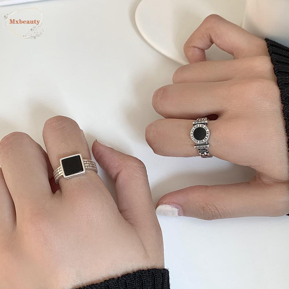 Mxbeauty Cincin Jari Baru Fashion Perhiasan Wanita Angka Romawi Geometris S925 Bulat