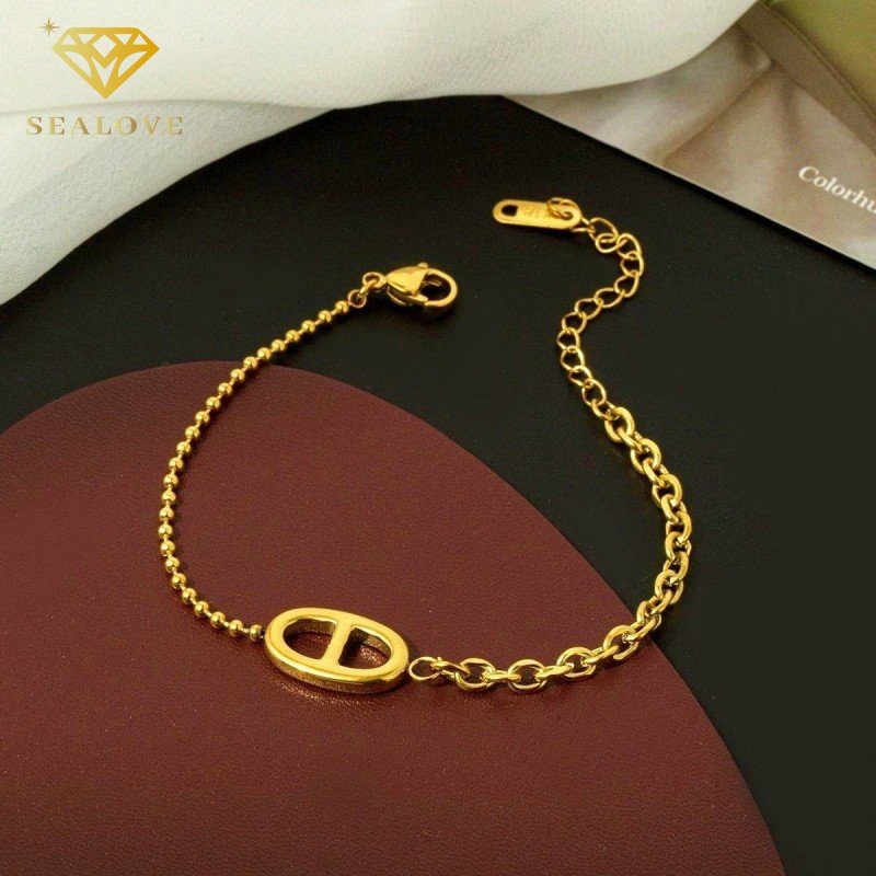 Gelang Titanium Wanita Anti Karat Lubang Hidung Manik Gaya Aksesoris Fashion Korean Style Perhiasan COD